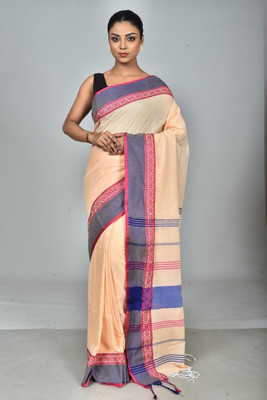 UR Affection Self Design Handloom Pure Cotton Saree(Beige)