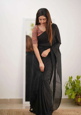 Sourav textile Solid/Plain Bollywood Khadi Saree(Black)