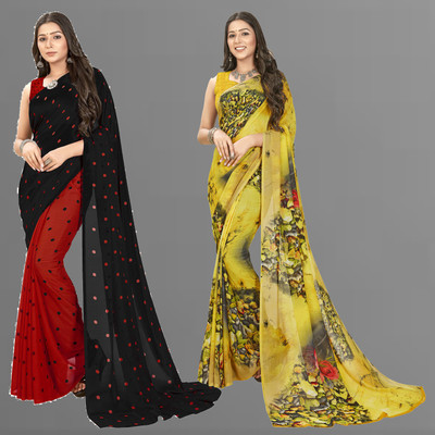 Anand Sarees Printed Daily Wear Georgette Saree(Pack of 2, Multicolor, Red, Black)