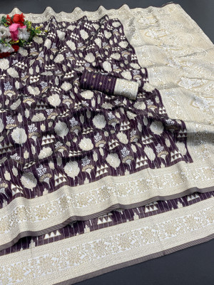 AAINA CREATION Printed Bollywood Tissue Saree(Purple)