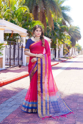 Aarunika BS Solid/Plain Bollywood Organza Saree(Pink)