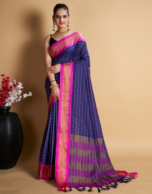 Divastri Woven, Embellished, Self Design Banarasi Cotton Silk Saree(Dark Blue, Pink, Gold)