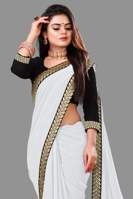 HomeDeal Solid/Plain Bollywood Georgette Saree(White)