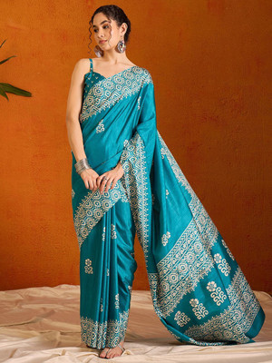 Anouk Rustic Printed Daily Wear Cotton Blend Saree(Blue)