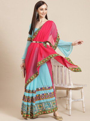 Divastri Embellished, Solid/Plain Bollywood Georgette Saree(Light Blue, Pink)