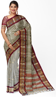 New Age Hub Woven Paithani Cotton Silk Saree(Multicolor)