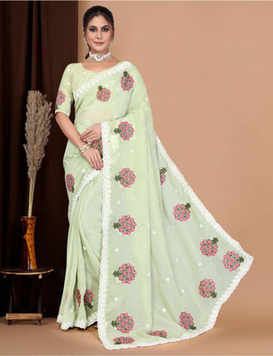 DRASHTI ART Embroidered Bollywood Georgette Saree(Green)
