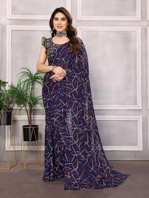 Moda Rapido Printed, Self Design Daily Wear Georgette Saree(Blue)