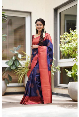 Aldwych Woven Banarasi Silk Blend Saree(Dark Blue)