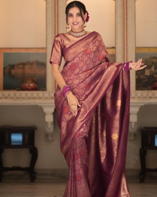 niveeka Self Design, Woven Kanjivaram Cotton Silk, Jacquard Saree(Maroon)