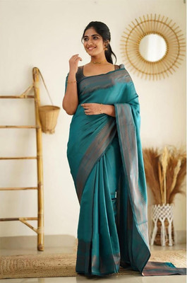 Divastri Woven Banarasi Silk Blend Saree(Light Blue)