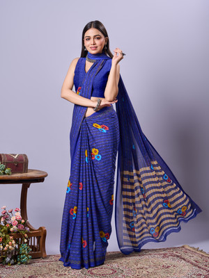 AVM SILK MILLS Printed Daily Wear Georgette Saree(Pack of 2, Multicolor)