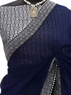 DHARMEE Embellished Bollywood Georgette Saree(Dark Blue)