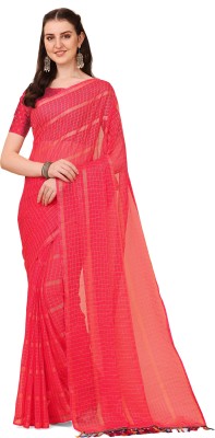 JS Clothing Mart Checkered Banarasi Crepe Saree(Pink)