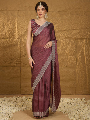 Sareemall Embroidered Bollywood Chiffon Saree(Purple)