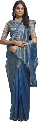 Apnisha Solid/Plain Bollywood Organza Saree(Light Blue)