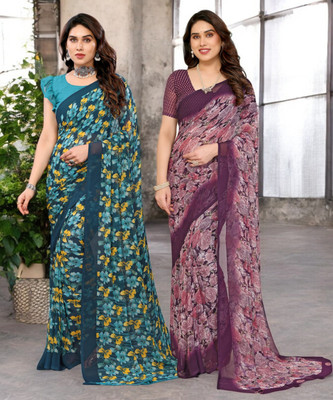 Moda Rapido Printed Bollywood Georgette Saree(Pack of 2, Multicolor)