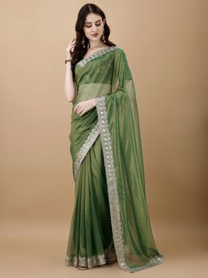 Divastri Embroidered, Embellished Bollywood Net Saree(Light Green)