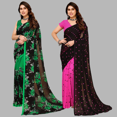 Anand Sarees Printed Bollywood Georgette Saree(Pack of 2, Multicolor)