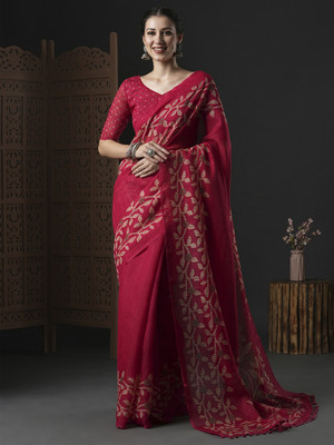 Divastri Printed Daily Wear Cotton Blend Saree(Pink)