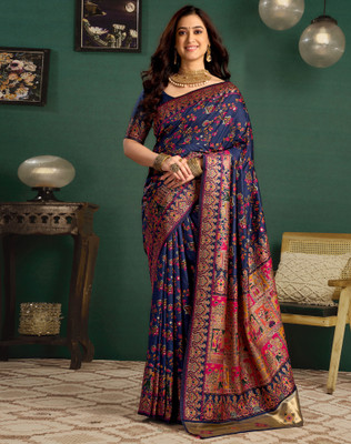SIRIL Woven Banarasi Silk Blend Saree(Blue)
