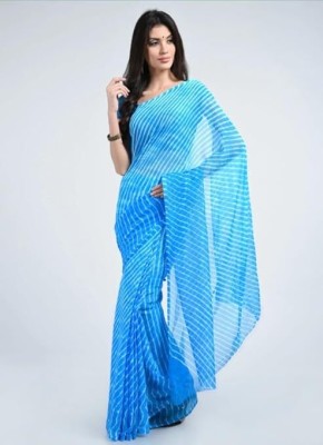 TMT HUB Striped Daily Wear Chiffon Saree(Light Blue)