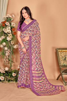 Divastri Embroidered, Printed Bollywood Chiffon Saree(Purple)