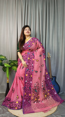 UR Affection Embroidered Jamdani Cotton Silk Saree(Multicolor)