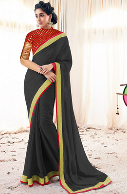 Sareez House Solid/Plain Bollywood Georgette Saree(Black)