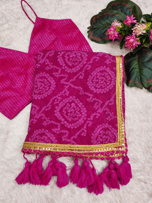 DIVYASHAKTI FASHION Printed Leheria Chiffon Saree(Pink)
