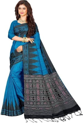 Joyguru Textile Printed Sambalpuri Cotton Blend Saree(Blue)