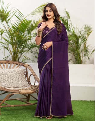 Satrani Dyed, Embellished Bollywood Chiffon, Georgette Saree(Purple)