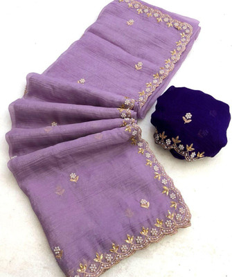 Dwini Embroidered Bollywood Chiffon Saree(Purple)