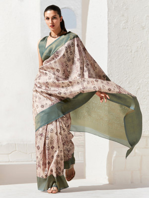 Tasrika Woven Chinnalapattu Silk Blend Saree(Beige)