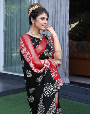 YASHIKA Self Design, Printed Bollywood Jacquard, Art Silk Saree(Black, Red)