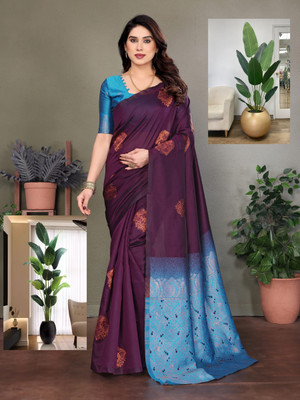 JEEMONJA Woven Kanjivaram Pure Silk, Art Silk Saree(Purple)