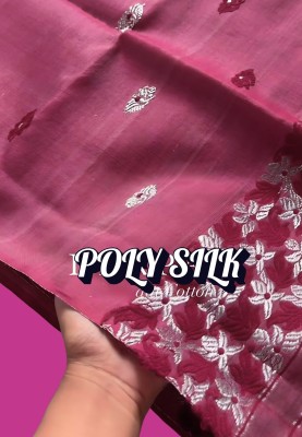 kamdar Woven, Floral Print Mekhela Chador Polyester, Silk Blend Saree(Pink)