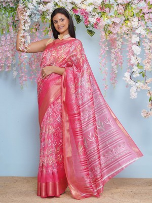 LABELKASHI Printed Bollywood Cotton Silk Saree(Pink)