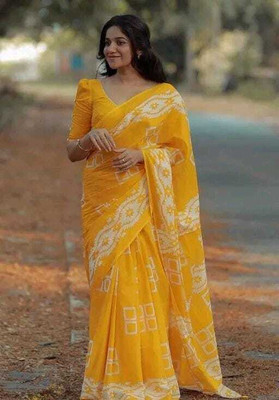 Shiv Clothing Printed Handloom Pure Cotton Saree(Orange)