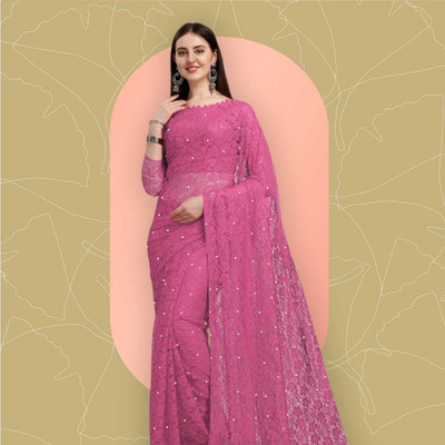NORAFLEX Self Design Bollywood Net Saree(Pink)