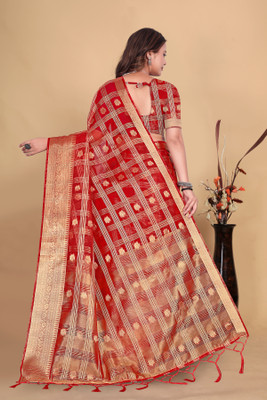 Aarunika LGF Solid/Plain Bollywood Organza Saree(Red)