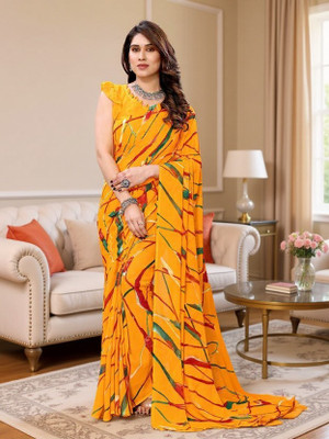 SmittenSmit Printed Bollywood Georgette Saree(Yellow)