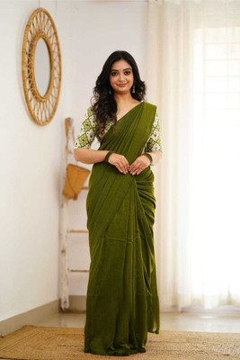 Maku Solid/Plain Handloom Handloom Pure Cotton Saree(Green)