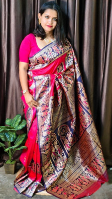 Suto Woven Baluchari Art Silk Saree(Pink)