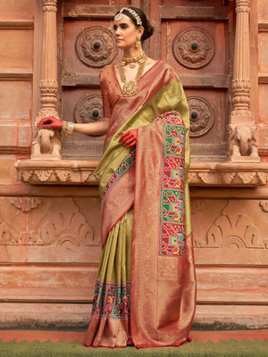 ANOUK Woven Patola Silk Blend Saree(Green)
