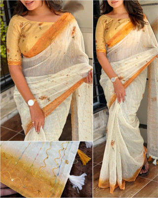 Tasrika Digital Print Bollywood Cotton Linen Saree(Yellow)