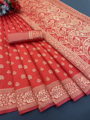 YASHIKA Woven, Printed Banarasi Cotton Silk, Jacquard Saree(Red)