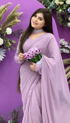 tapovan fashion Solid/Plain, Embroidered Bollywood Chiffon Saree(Pink)