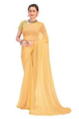 JiproStore Solid/Plain Daily Wear Chanderi Saree(Beige)