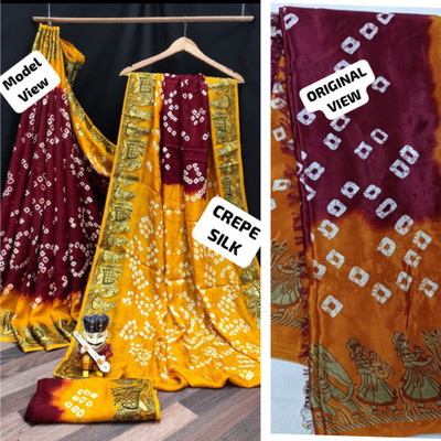 charmie designer Printed Bandhani Silk Blend Saree(Multicolor)